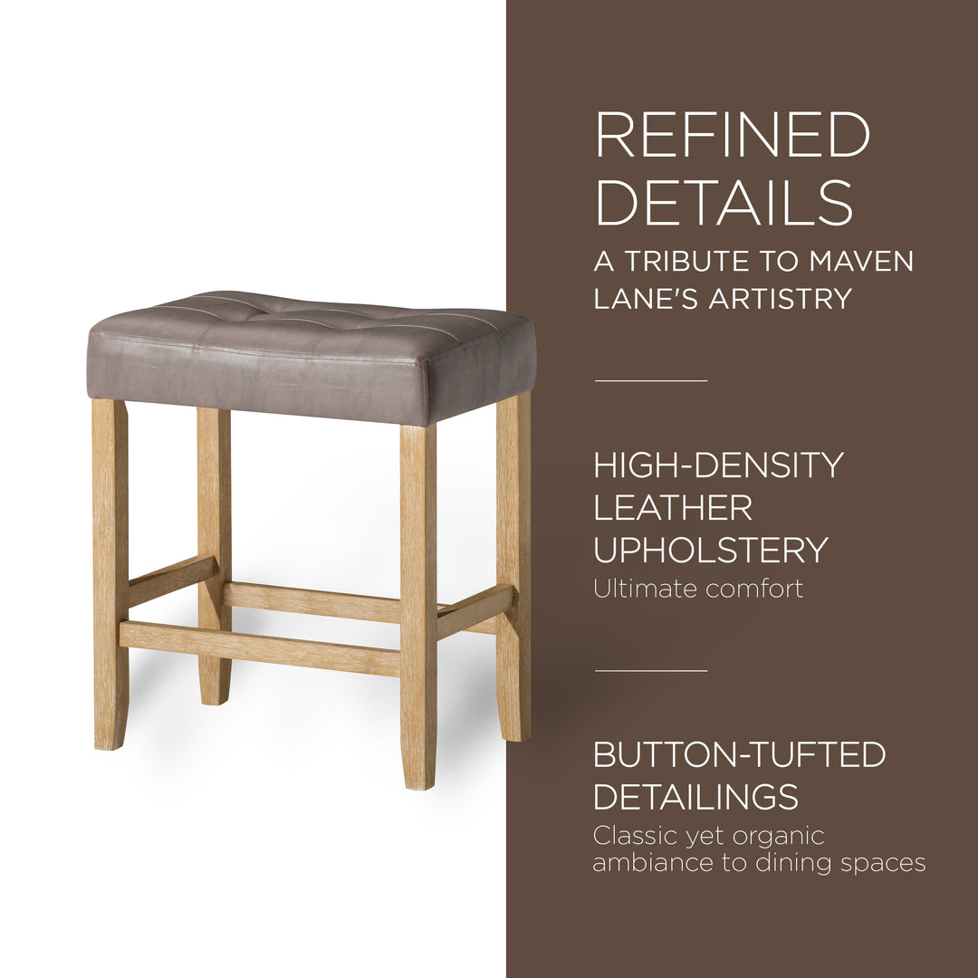 Carte: Home Harper Stool in Weathered Oak Wood Finish w/Vegan Leather, 2pc(Used)