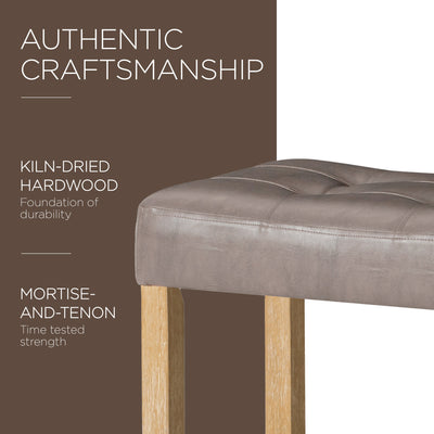 Carte: Home Harper Stool in Weathered Oak Wood Finish w/Vegan Leather, 2pc(Used) - VMInnovations