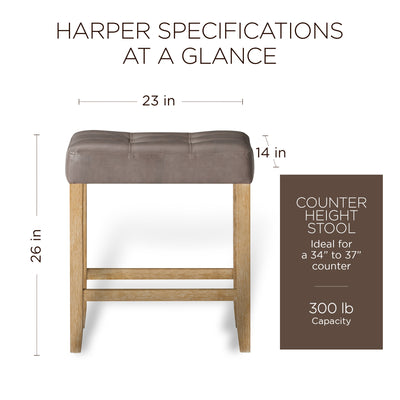 Carte: A La Carte Home Harper Counter Stool in Weathered Oak Wood Finish w/ Grey Vegan Leather, Set of 2