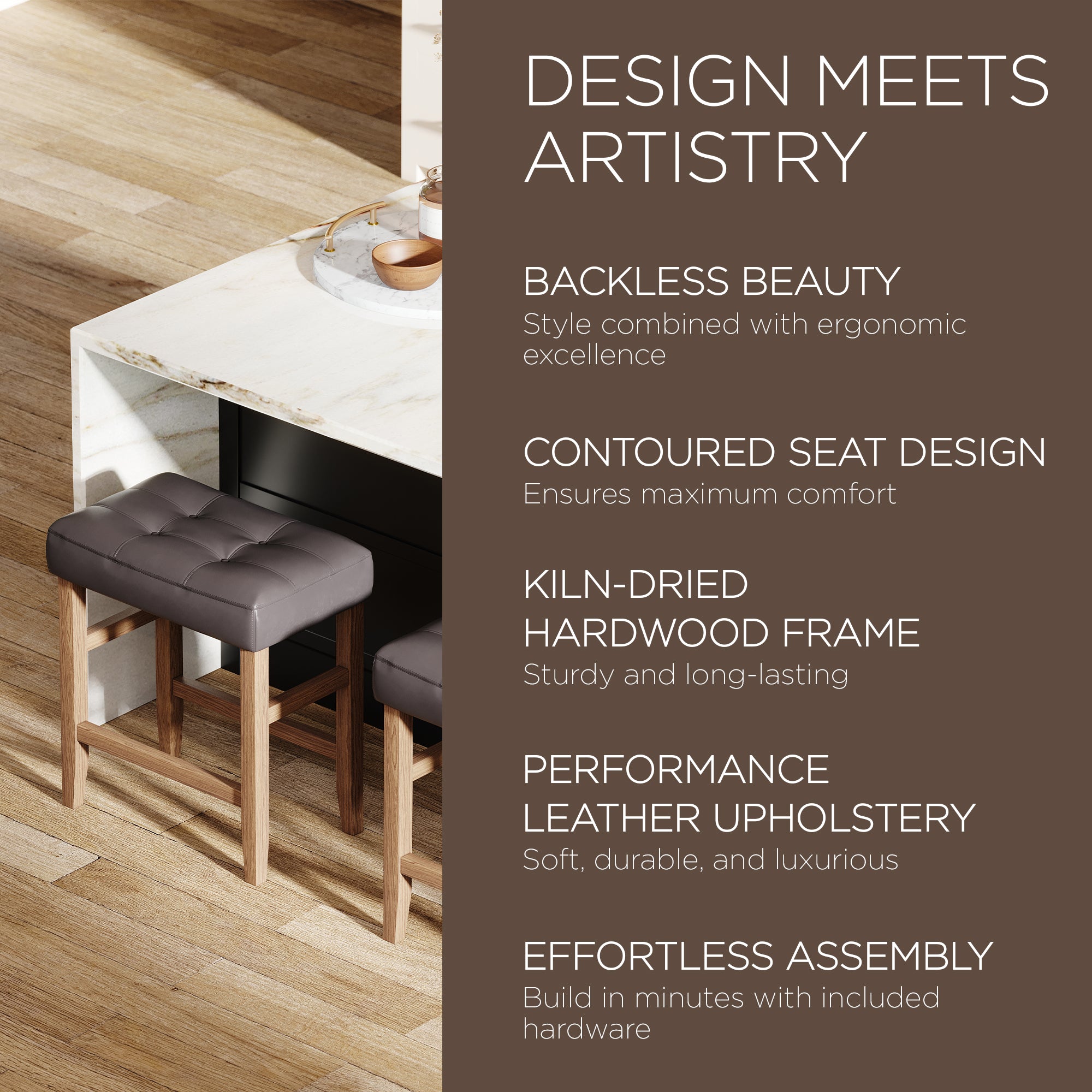 Carte: Home Harper Stool in Weathered Oak Wood Finish w/Vegan Leather, 2pc(Used) - VMInnovations