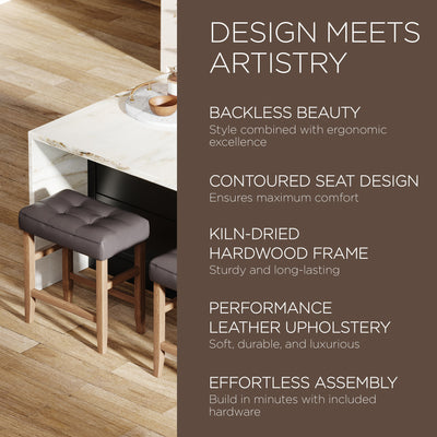 Carte: Home Harper Stool in Weathered Oak Wood Finish w/Vegan Leather, 2pc(Used) - VMInnovations
