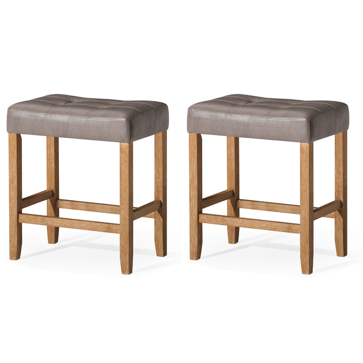 Carte: Stool in Weathered Oak Wood Finish w/Grey Vegan Leather, Set 2 (Open Box)
