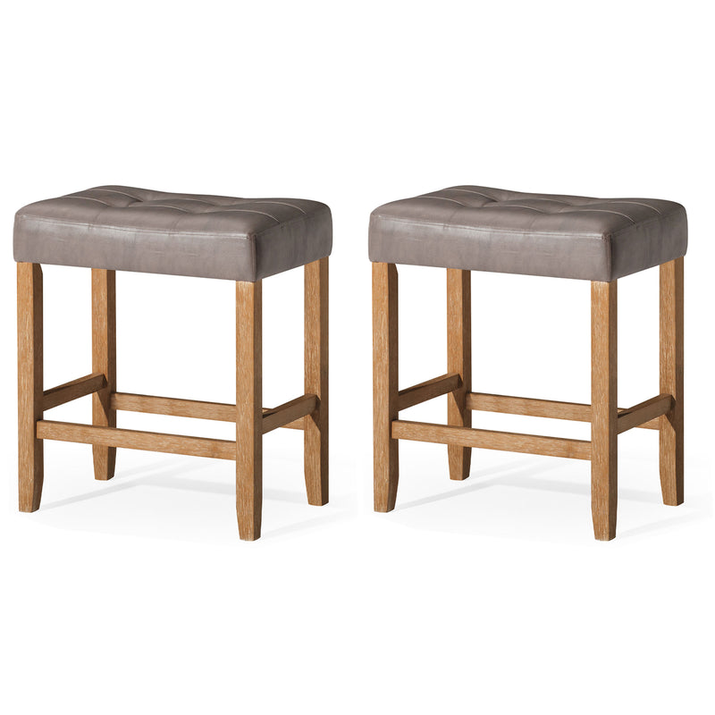 Carte: A La Carte Home Harper Counter Stool in Weathered Oak Wood Finish w/ Grey Vegan Leather, Set of 2