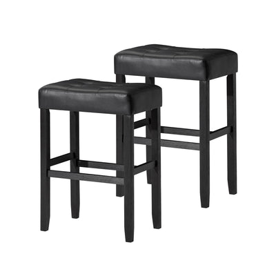 Carte: Bar Stool Rustic Black Wood Finish w/ Black Vegan Leather, Set of 2(Used)