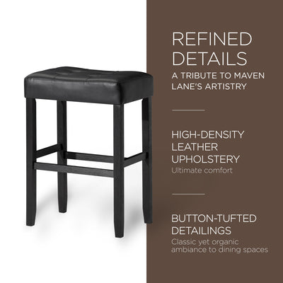 Carte: Home Bar Stool in Rustic Black Wood Finish w/Vegan Leather,2pc(Open Box) - VMInnovations