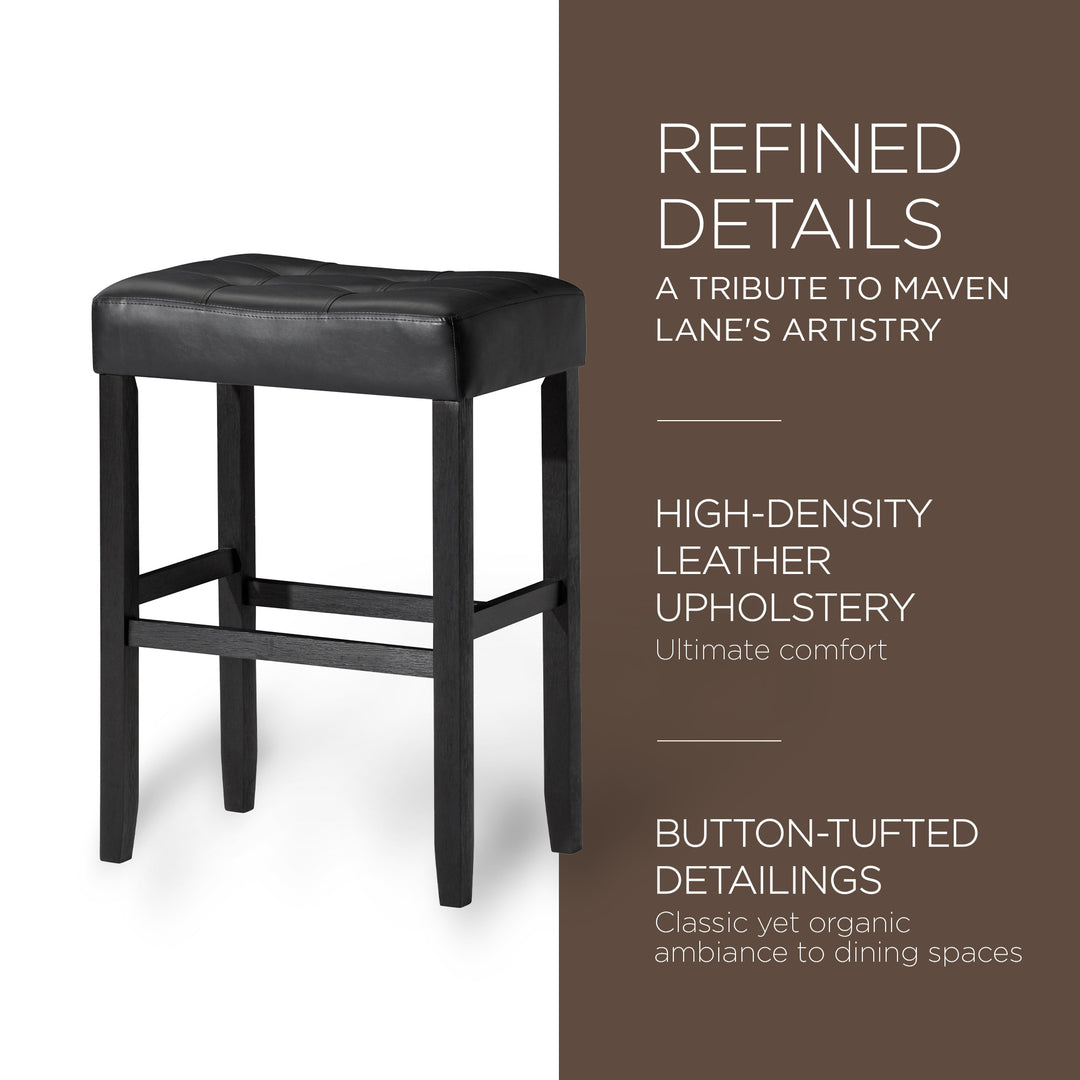 Maven Lane Bar Stool Rustic Black Wood Finish w/ Black Vegan Leather, 2pc(Used)