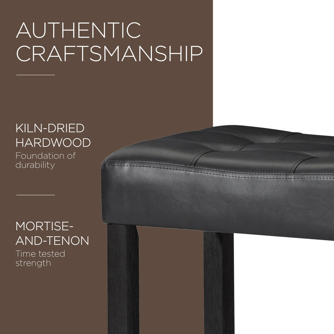 Maven Lane Bar Stool Rustic Black Wood Finish w/ Black Vegan Leather, 2pc(Used)