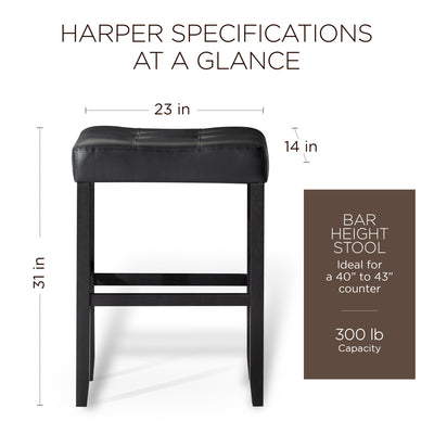 Maven Lane Bar Stool Rustic Black Wood Finish w/ Black Vegan Leather, 2pc(Used)
