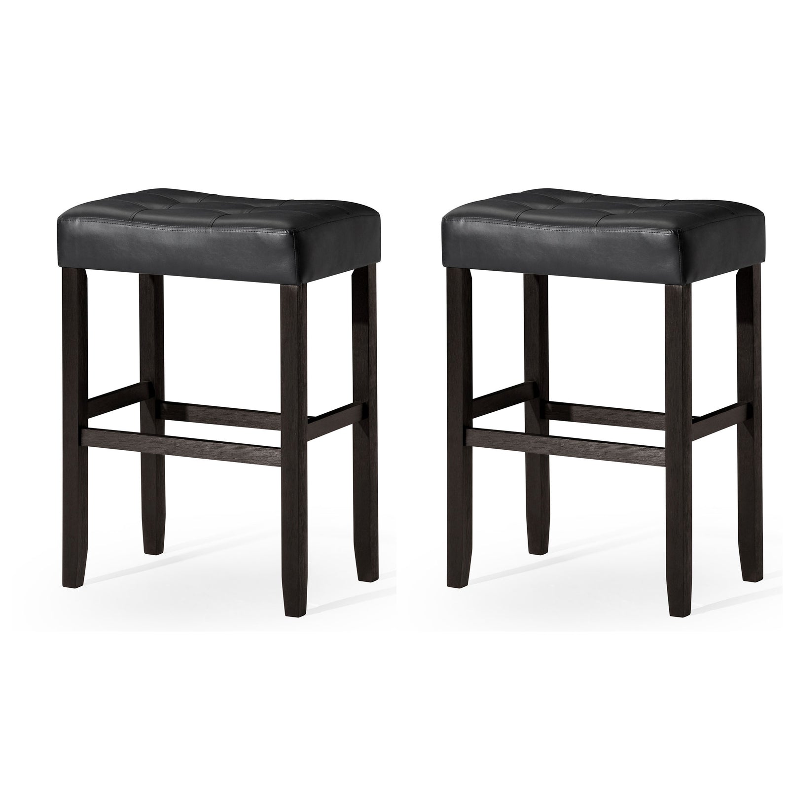 Carte: Home Bar Stool in Rustic Black Wood Finish w/Vegan Leather,2pc(Open Box) - VMInnovations