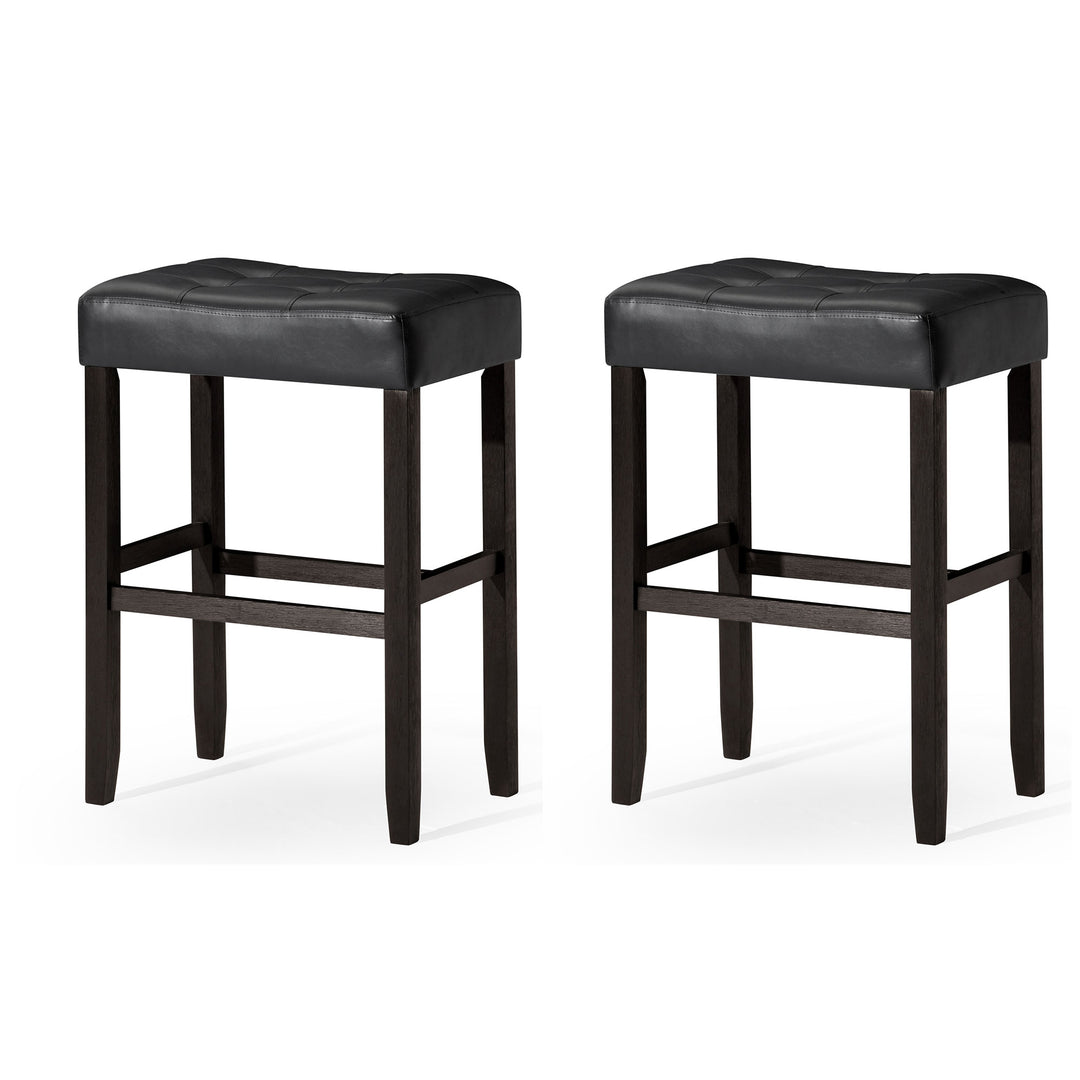 Maven Lane Bar Stool Rustic Black Wood Finish w/ Black Vegan Leather, 2pc(Used)