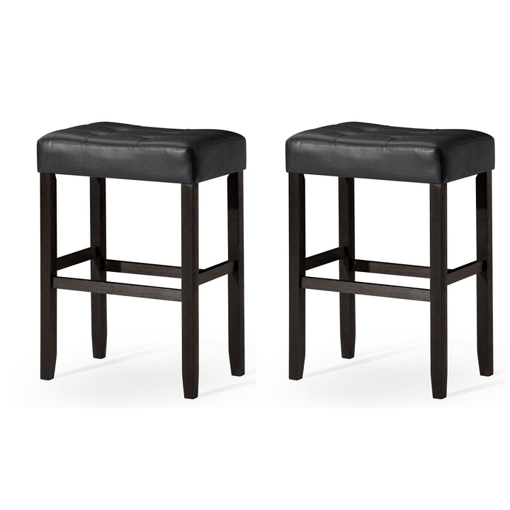 Maven Lane Bar Stool Rustic Black Wood Finish w/ Black Vegan Leather, 2pc(Used)