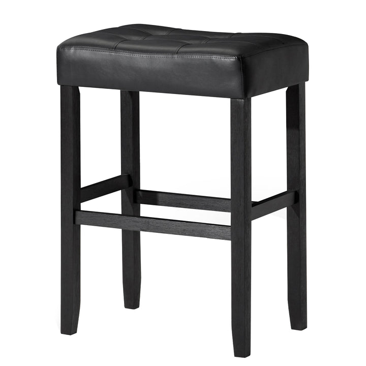 Maven Lane Bar Stool Rustic Black Wood Finish w/ Black Vegan Leather, 2pc(Used)