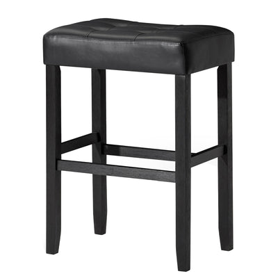 Carte: A La Carte Home Harper Bar Stool in Rustic Black Wood Finish w/ Black Vegan Leather, Set of 2 - VMInnovations