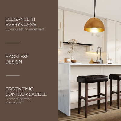 Carte: Home Harper Bar Stool, True Walnut Wood w/Vegan Leather, 2pc (Open Box) - VMInnovations