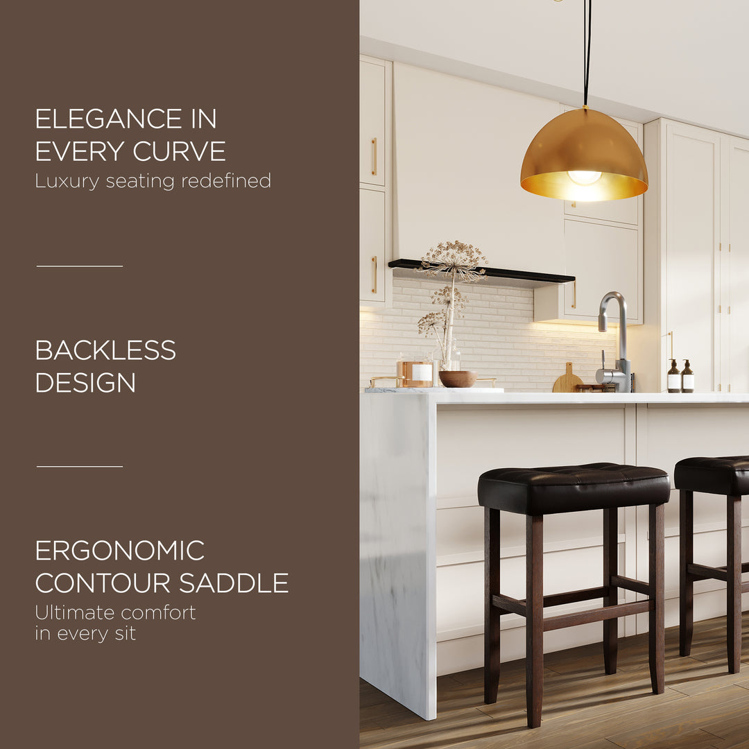 Maven Lane Harper Bar Stool, True Walnut Wood w/ Brown Vegan Leather, 2pc(Used) - VMInnovations