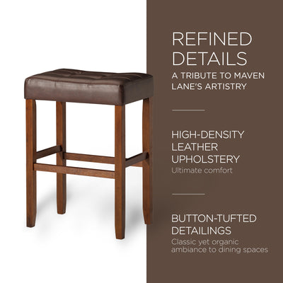 Carte: Home Harper Bar Stool, True Walnut Wood w/Vegan Leather, 2pc (Open Box)