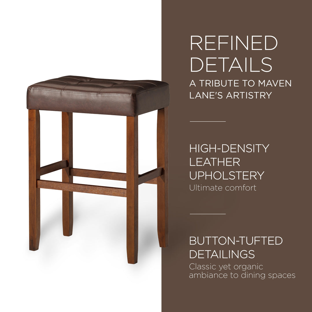 Maven Lane Harper Bar Stool, True Walnut Wood w/ Brown Vegan Leather, 2pc(Used) - VMInnovations