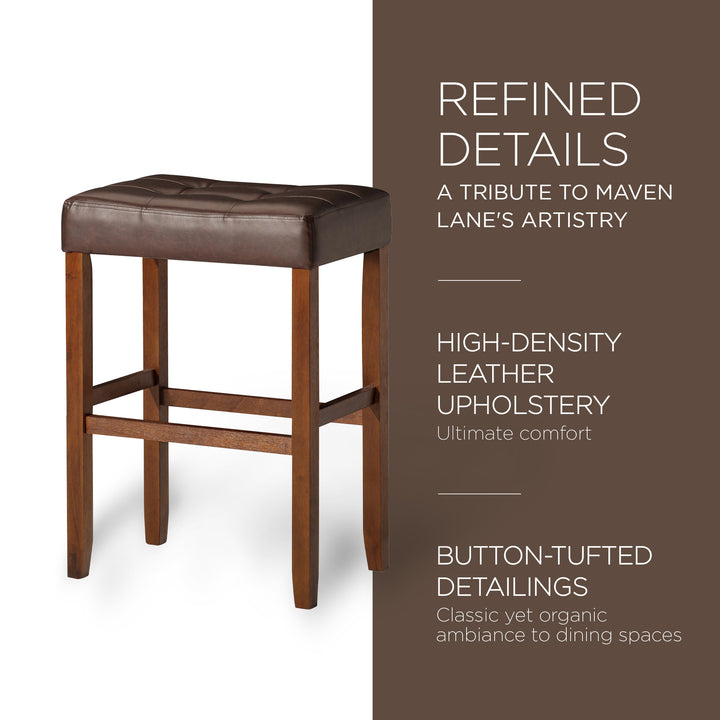 Maven Lane Harper Bar Stool, True Walnut Wood w/ Brown Vegan Leather, 2pc(Used) - VMInnovations