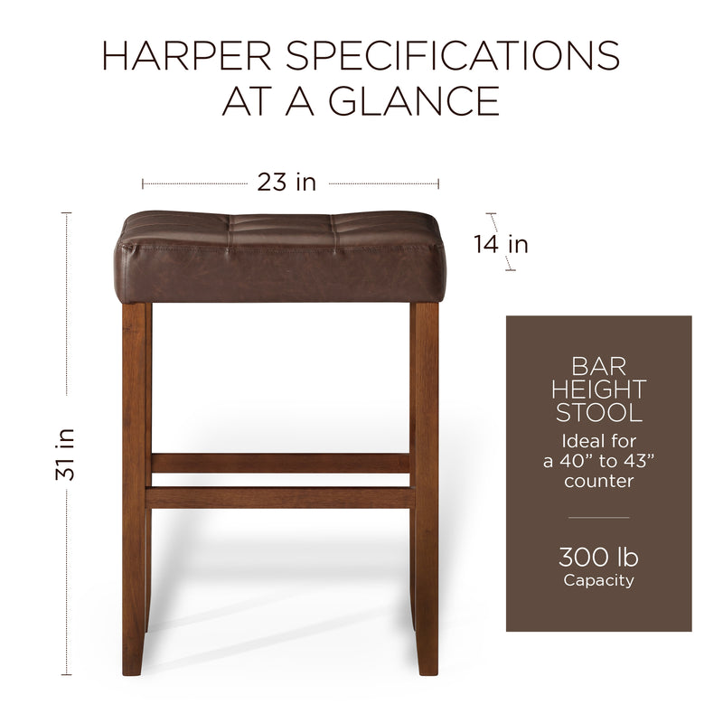 Carte: Home Harper Bar Stool, True Walnut Wood w/Vegan Leather, 2pc (Open Box)