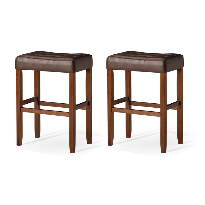 Maven Lane Harper Bar Stool, True Walnut Wood w/ Brown Vegan Leather, 2pc(Used) - VMInnovations