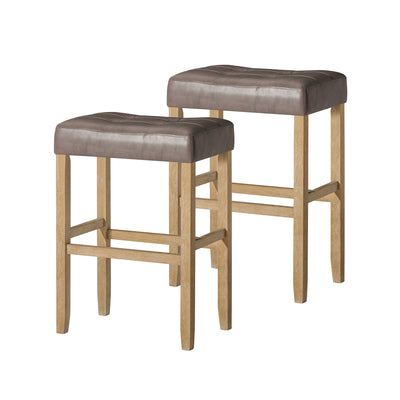 Carte: Home Bar Stool Weathered Oak Wood w/Grey Vegan Leather, Set of 2 (Used)