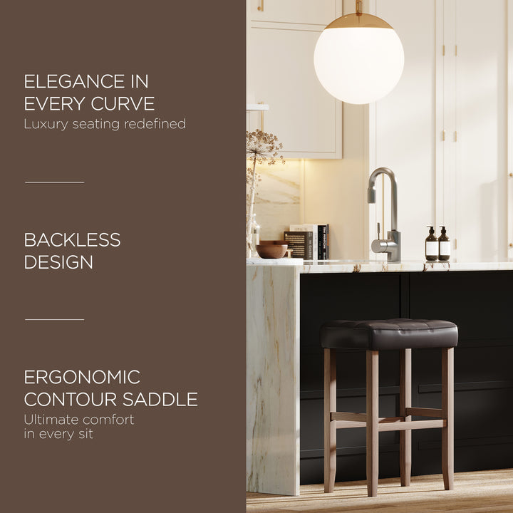 Maven Lane Harper Bar Stool Weathered Oak Wood w/Vegan Leather, 2pc (For Parts)