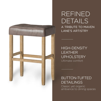 Maven Lane Bar Stool Weathered Oak Wood w/Grey Vegan Leather, Set of 2 (Used)