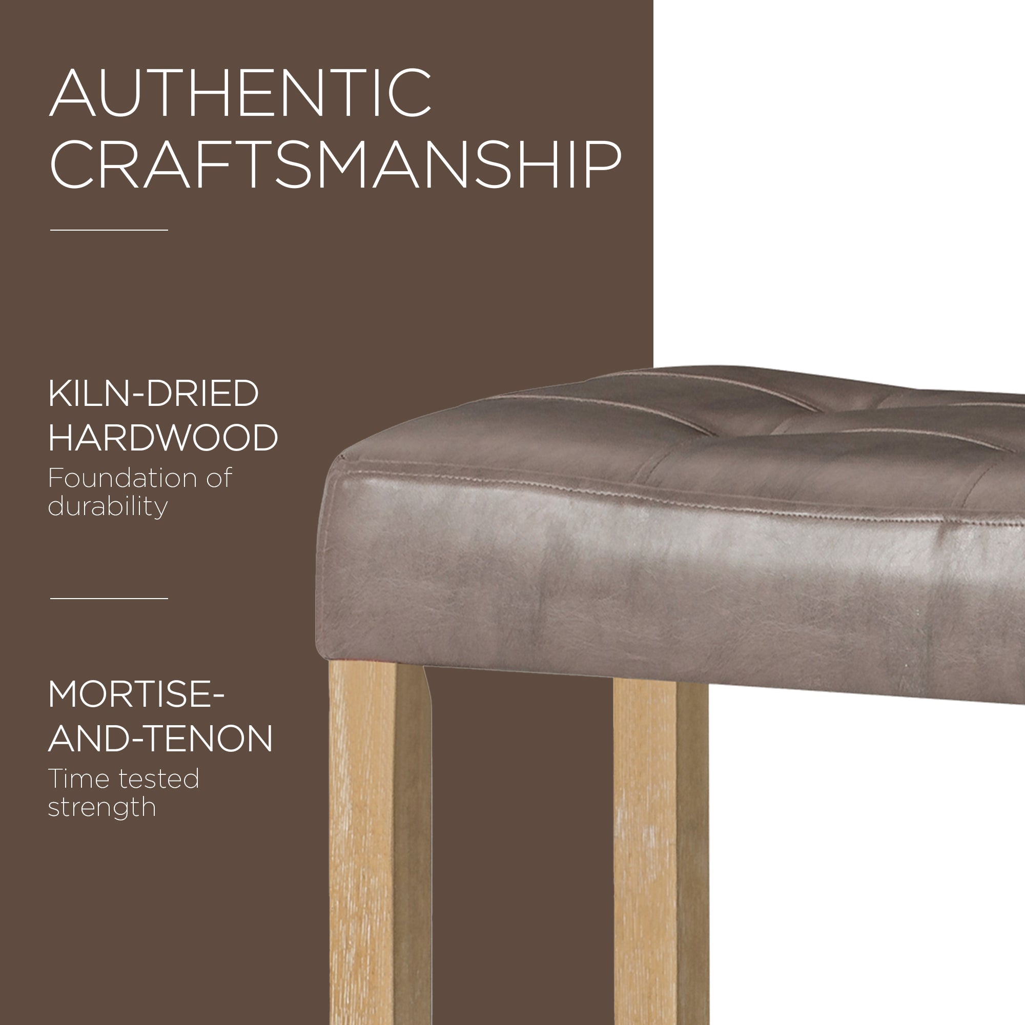 Maven Lane Bar Stool Weathered Oak Wood w/Grey Vegan Leather, Set of 2 (Used)