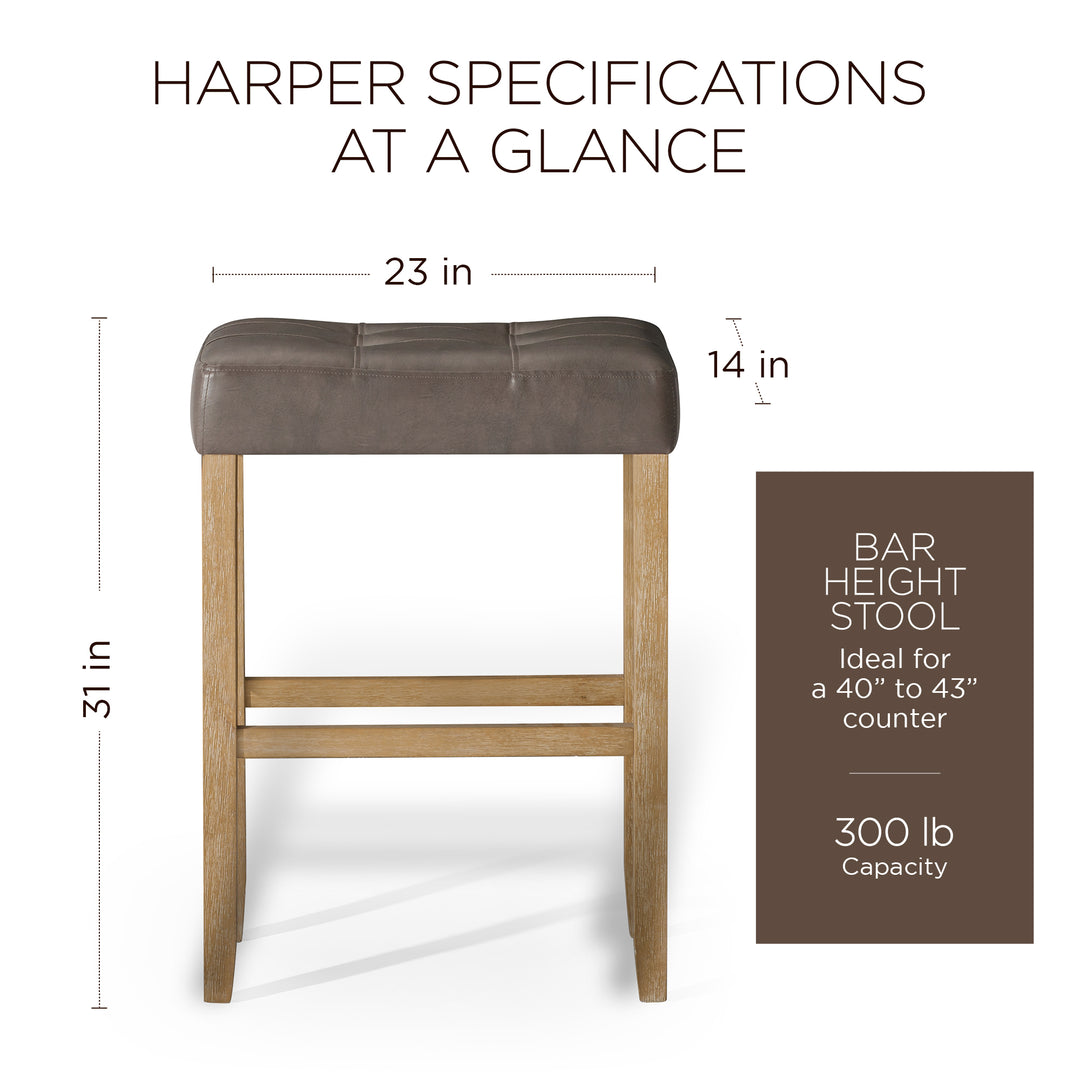 Carte: Home Harper Bar Stool Weathered Oak w/ Grey Vegan Leather, (Open Box)