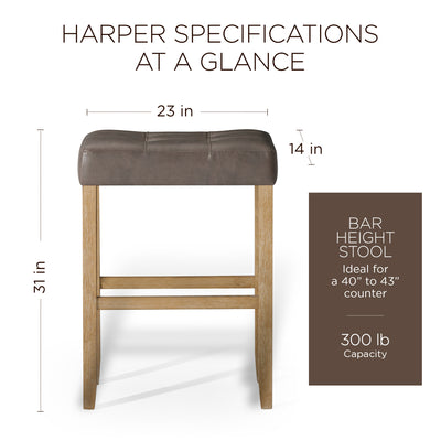 Maven Lane Harper Bar Stool Weathered Oak Wood w/Vegan Leather, 2pc (For Parts)