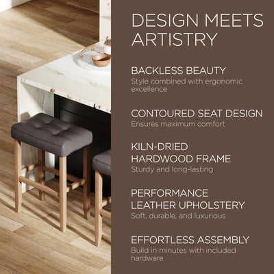 Maven Lane Harper Bar Stool Weathered Oak Wood w/Vegan Leather, 2pc (For Parts)