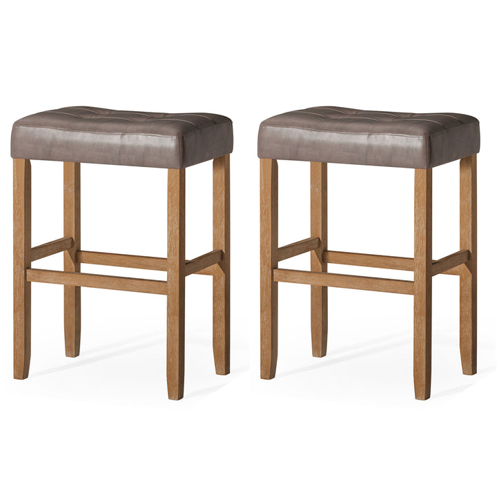 Carte: A La Carte Home Harper Bar Stool Weathered Oak Wood w/ Grey Vegan Leather, Set of 2