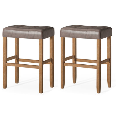 Carte: A La Carte Home Harper Bar Stool Weathered Oak Wood w/ Grey Vegan Leather, Set of 2