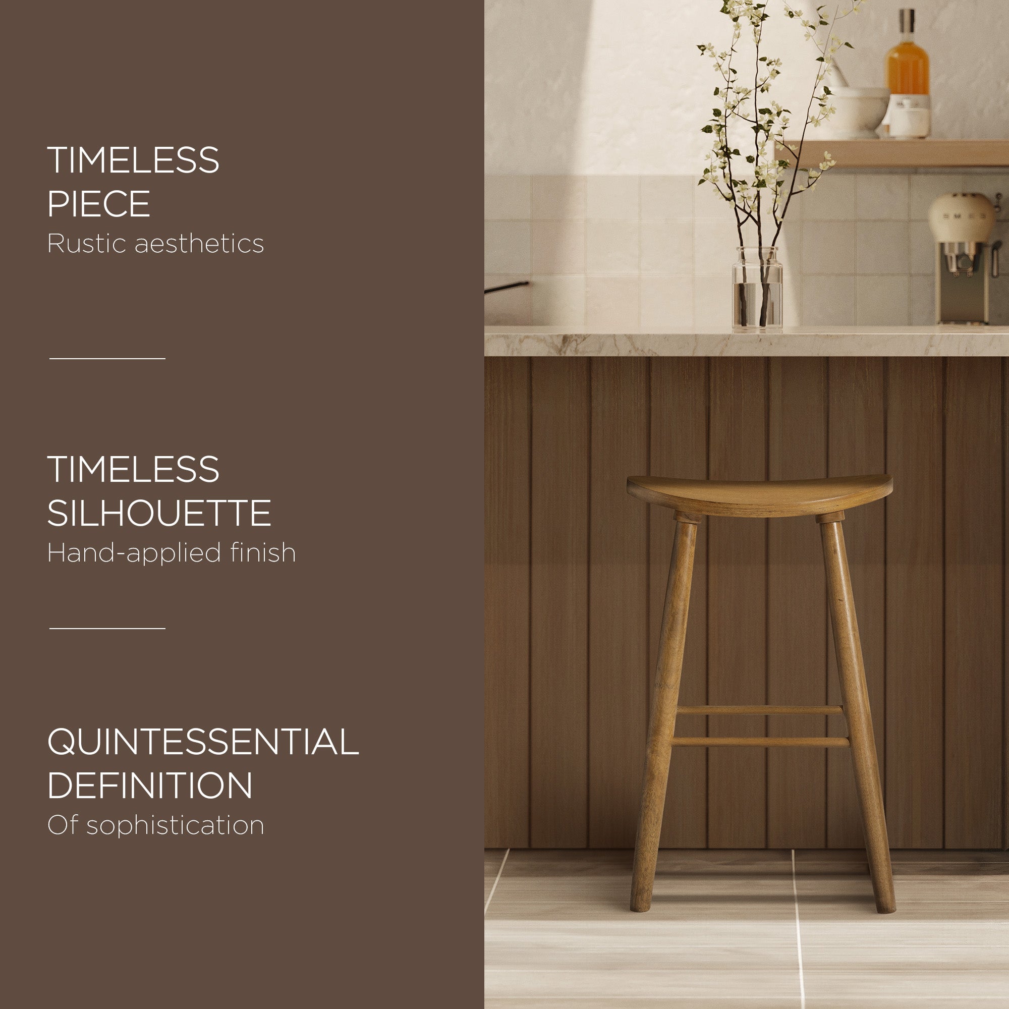 Maven Lane Luna Counter Stool in Rustic Natural Wood Finish, Set of 4 (Open Box)