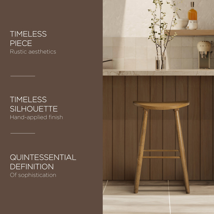Maven Lane Luna Counter Stool in Rustic Natural Wood Finish, Set of 4 (Open Box)