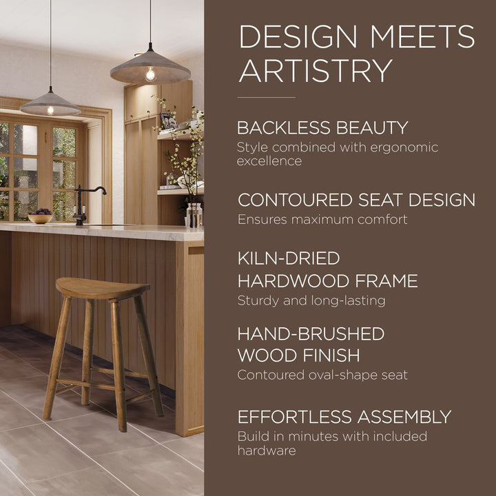 Maven Lane Luna Counter Stool in Rustic Natural Wood Finish, Set of 4 (Open Box) - VMInnovations