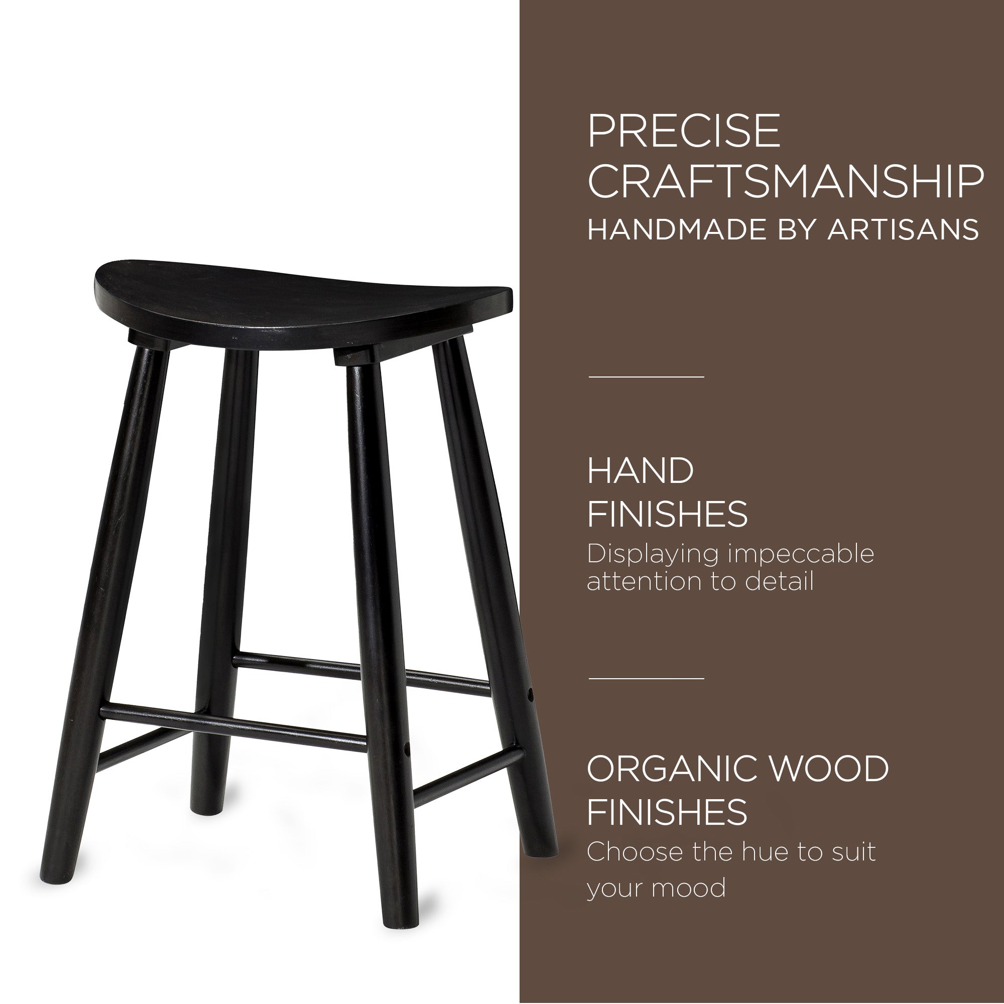 Maven Lane Luna Counter Stool in Rustic Black Wood Finish, Set of 2