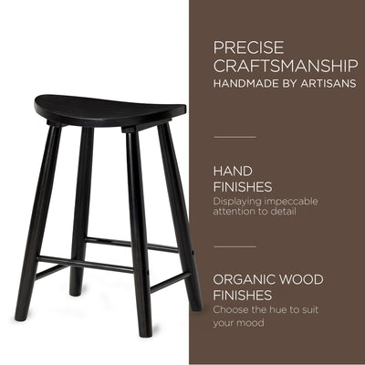 Maven Lane Luna Counter Stool in Rustic Black Wood Finish, Set of 2