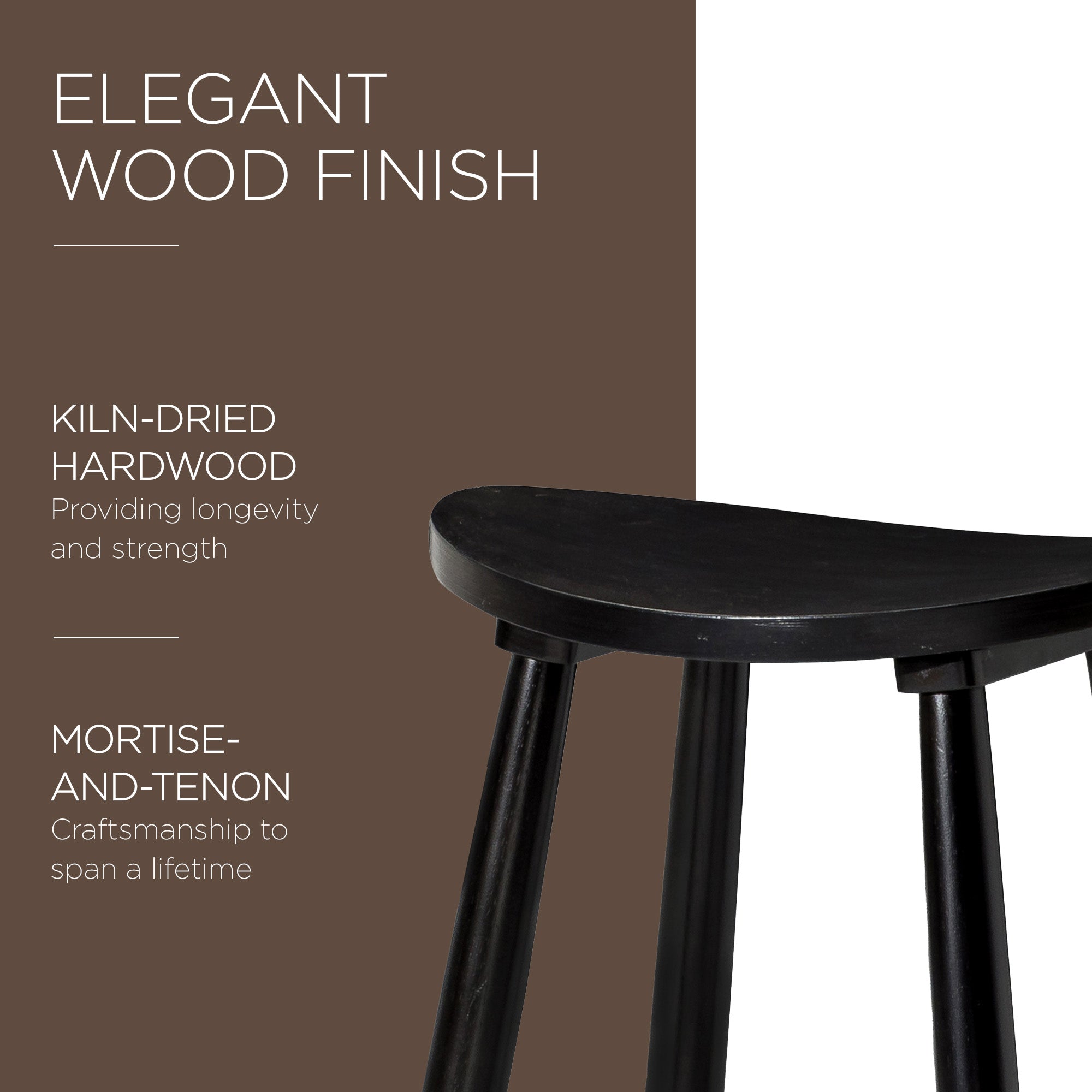 Maven Lane Luna Counter Stool in Rustic Black Wood Finish, Set of 2