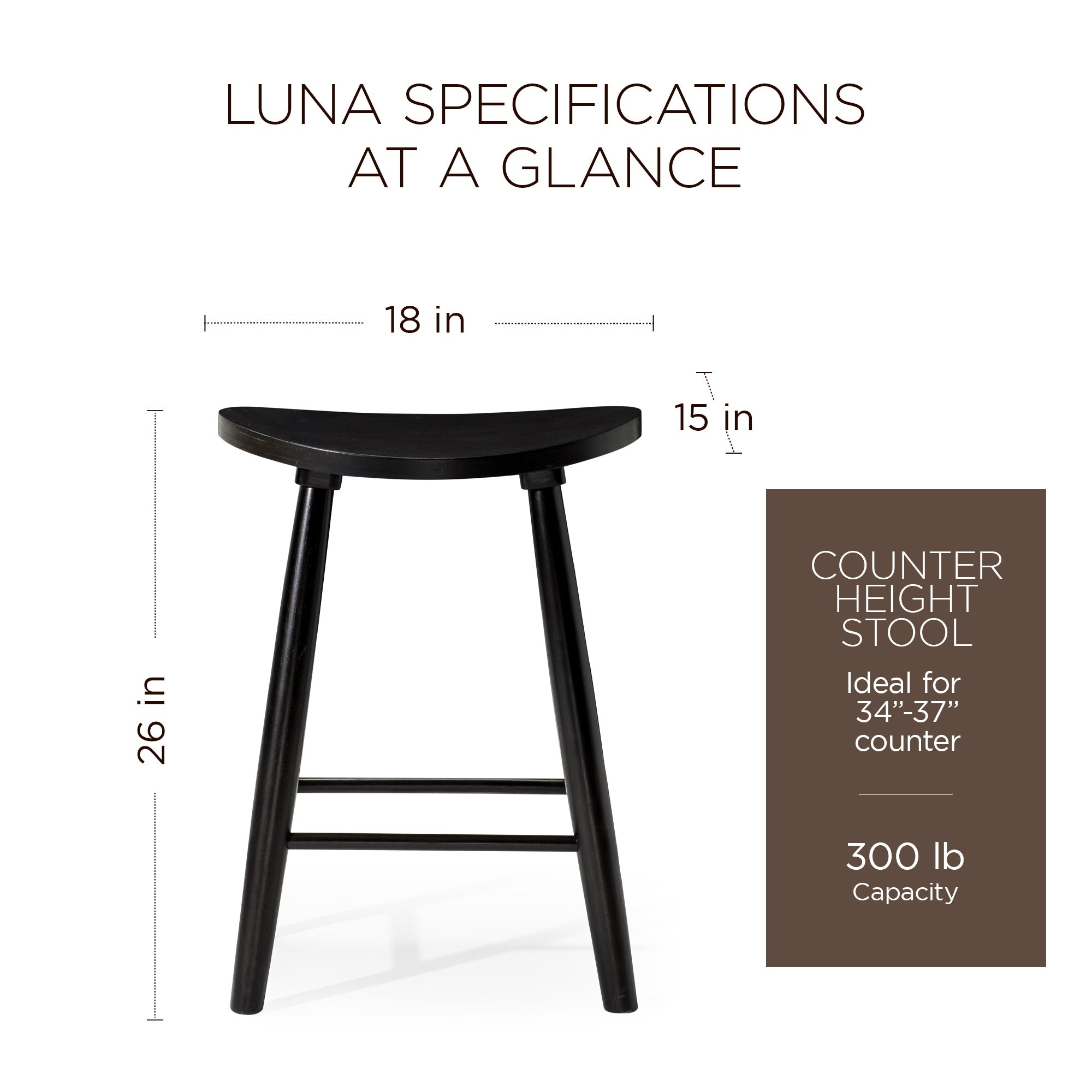 Maven Lane Luna Counter Stool in Rustic Black Wood Finish, Set of 2