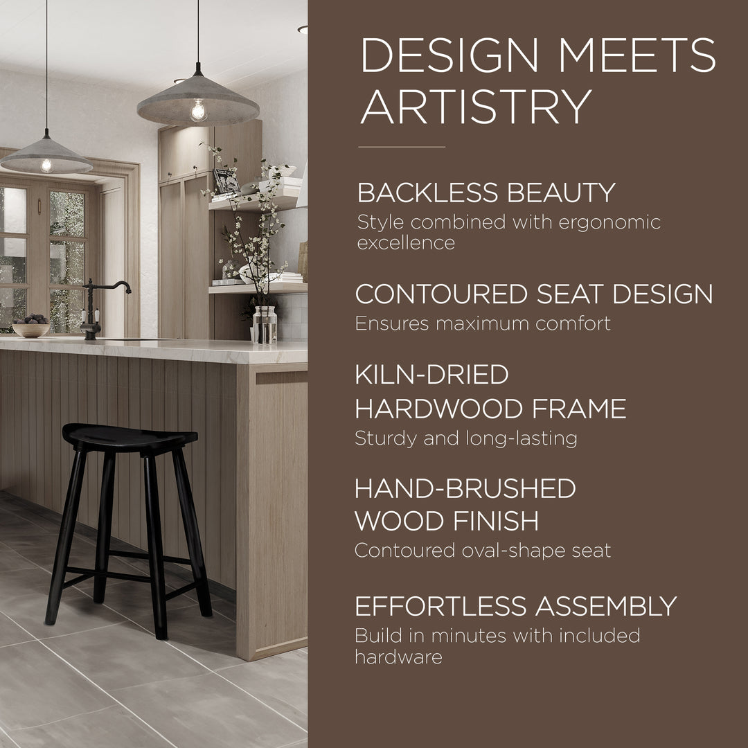 Maven Lane Luna Counter Stool in Rustic Black Wood Finish (Open Box) - VMInnovations