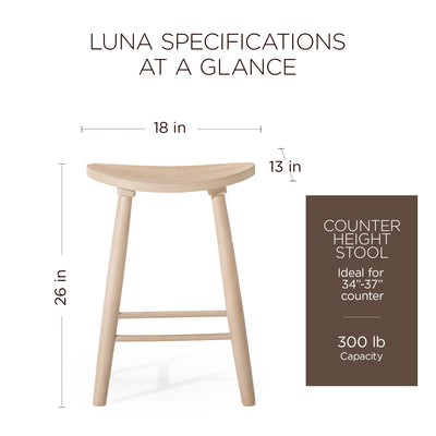 Maven Lane Luna Counter Stool in Light Oak Wood Finish, Set of 4 (Open Box) - VMInnovations