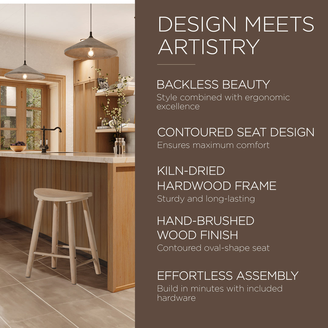 Maven Lane Luna Counter Stool in Light Oak Wood Finish, Set of 4 (Used) - VMInnovations