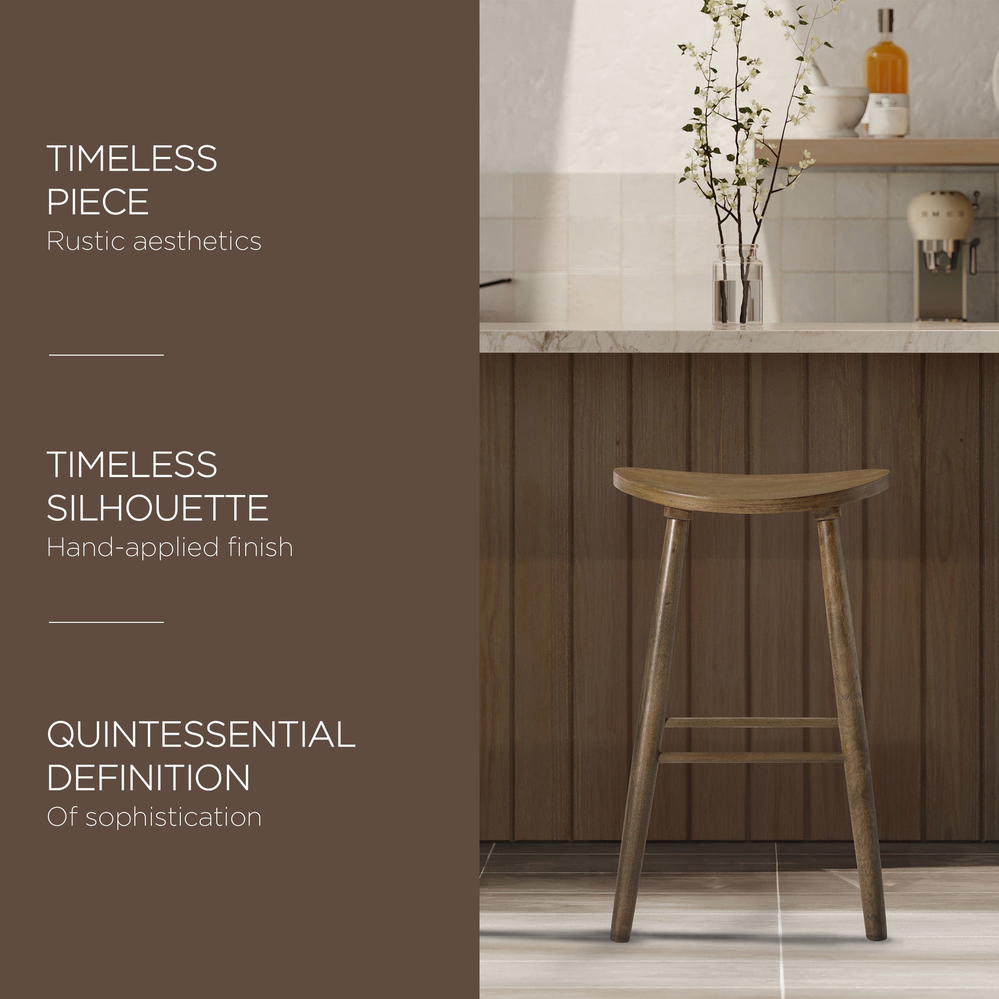 Maven Lane Luna Bar Stool in Rustic Natural Wood Finish (For Parts) - VMInnovations
