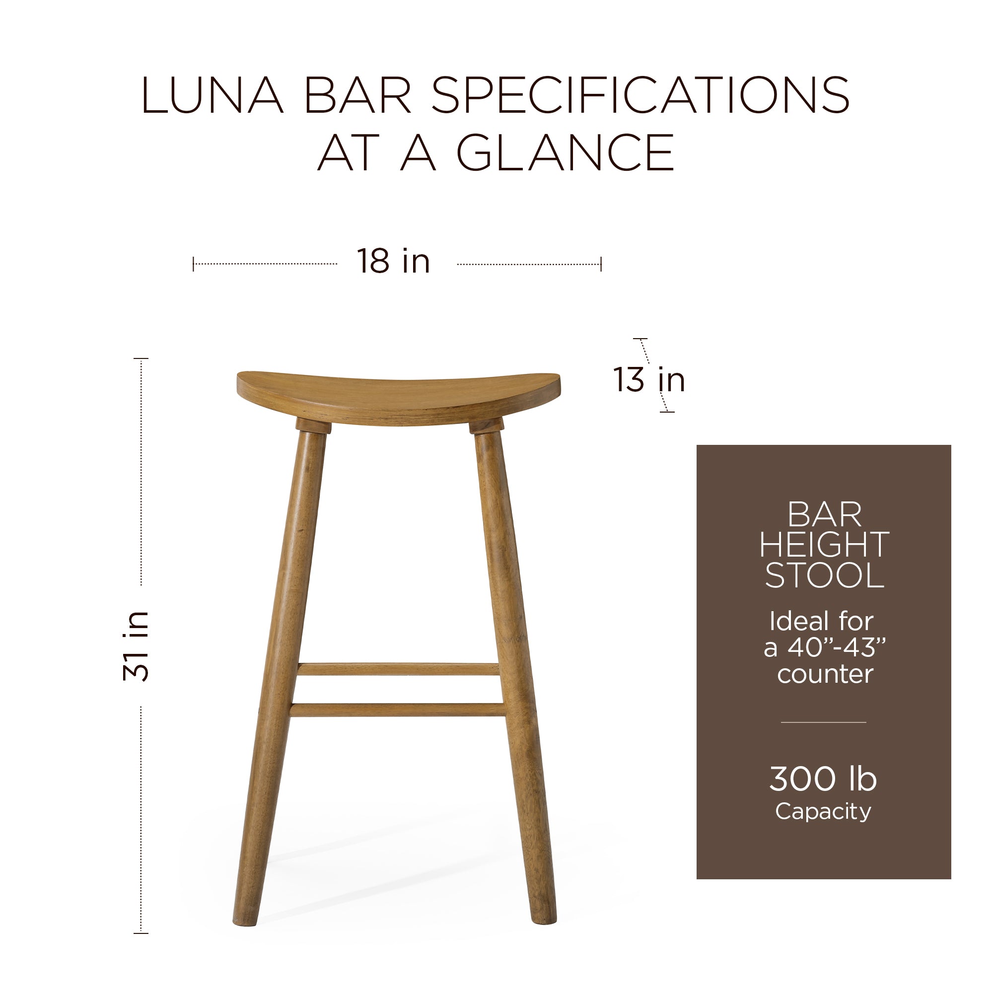 Maven Lane Luna Bar Stool in Rustic Natural Wood Finish (Open Box) - VMInnovations