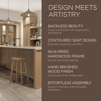 Maven Lane Luna Bar Stool in Rustic Natural Wood Finish - VMInnovations