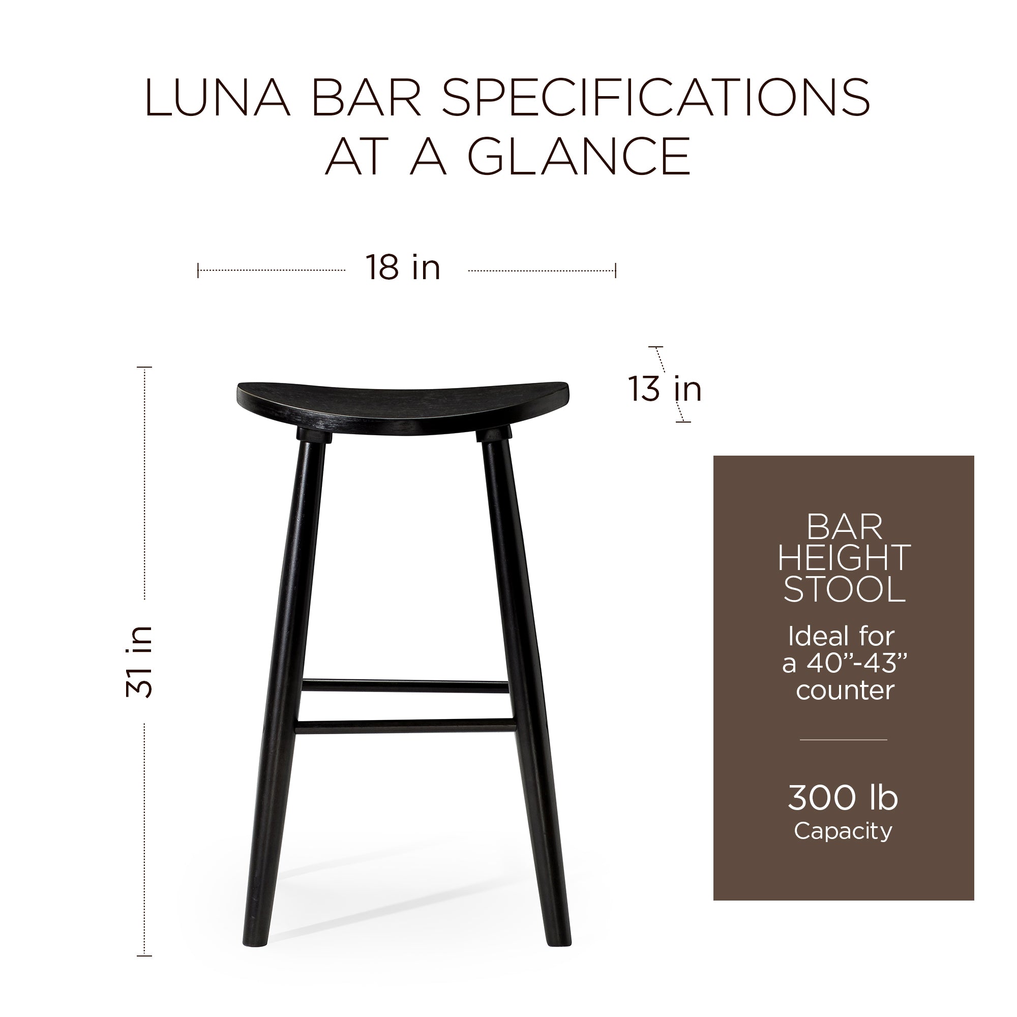 Maven Lane Luna Bar Stool in Rustic Black Wood Finish (Open Box) - VMInnovations