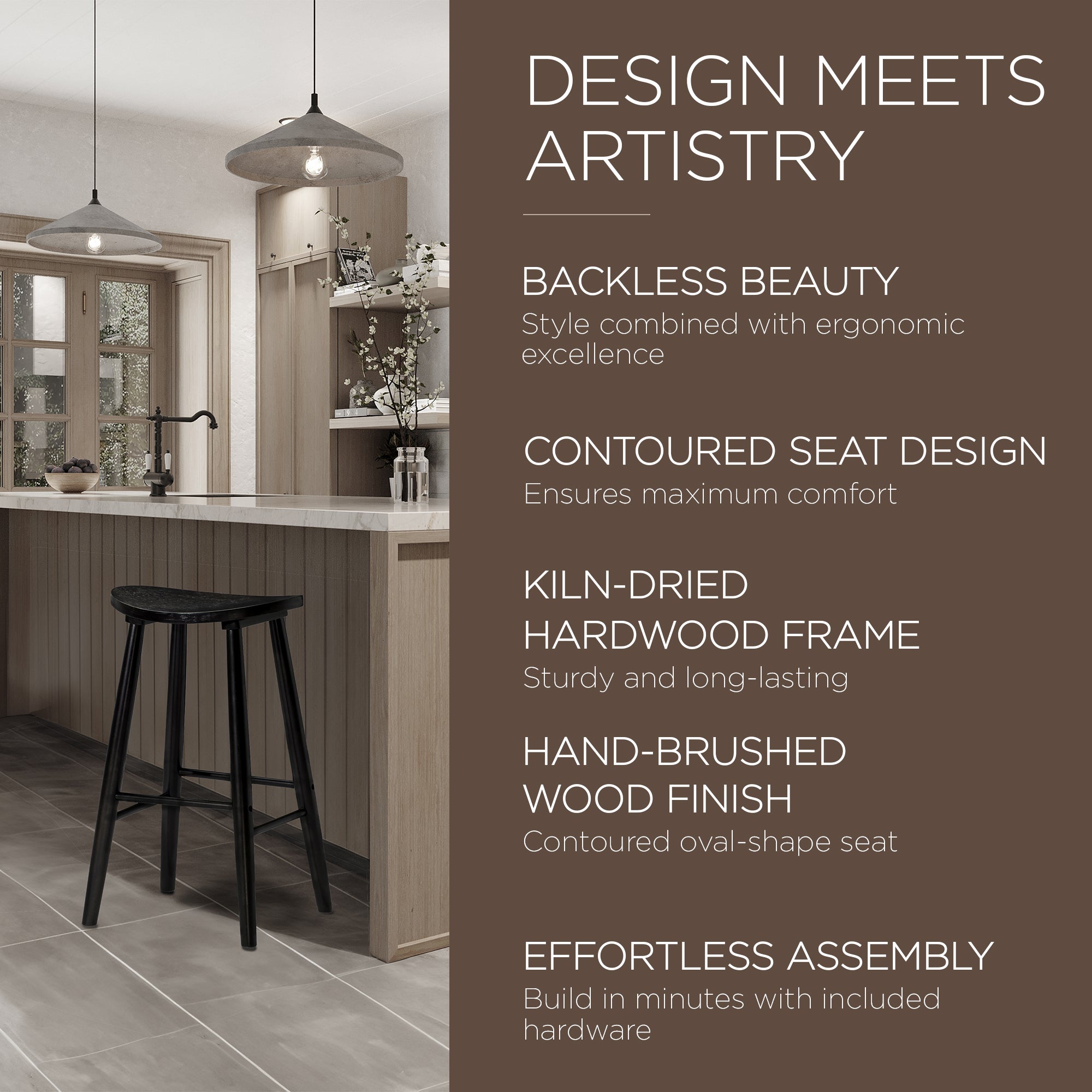 Maven Lane Luna Bar Stool in Rustic Black Wood Finish (For Parts) - VMInnovations
