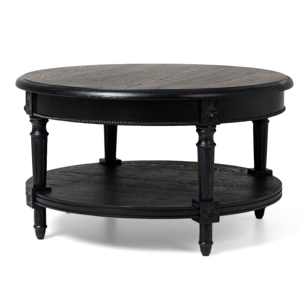 Maven Lane Pullman Traditional Round Coffee Table, Antiqued Black Finish (Used) - VMInnovations