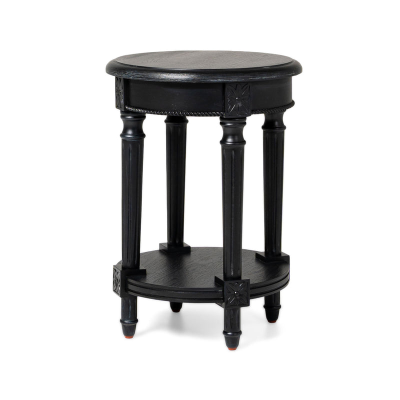 Maven Lane Pullman Traditional Round Wooden Side Table in Antiqued Black Finish